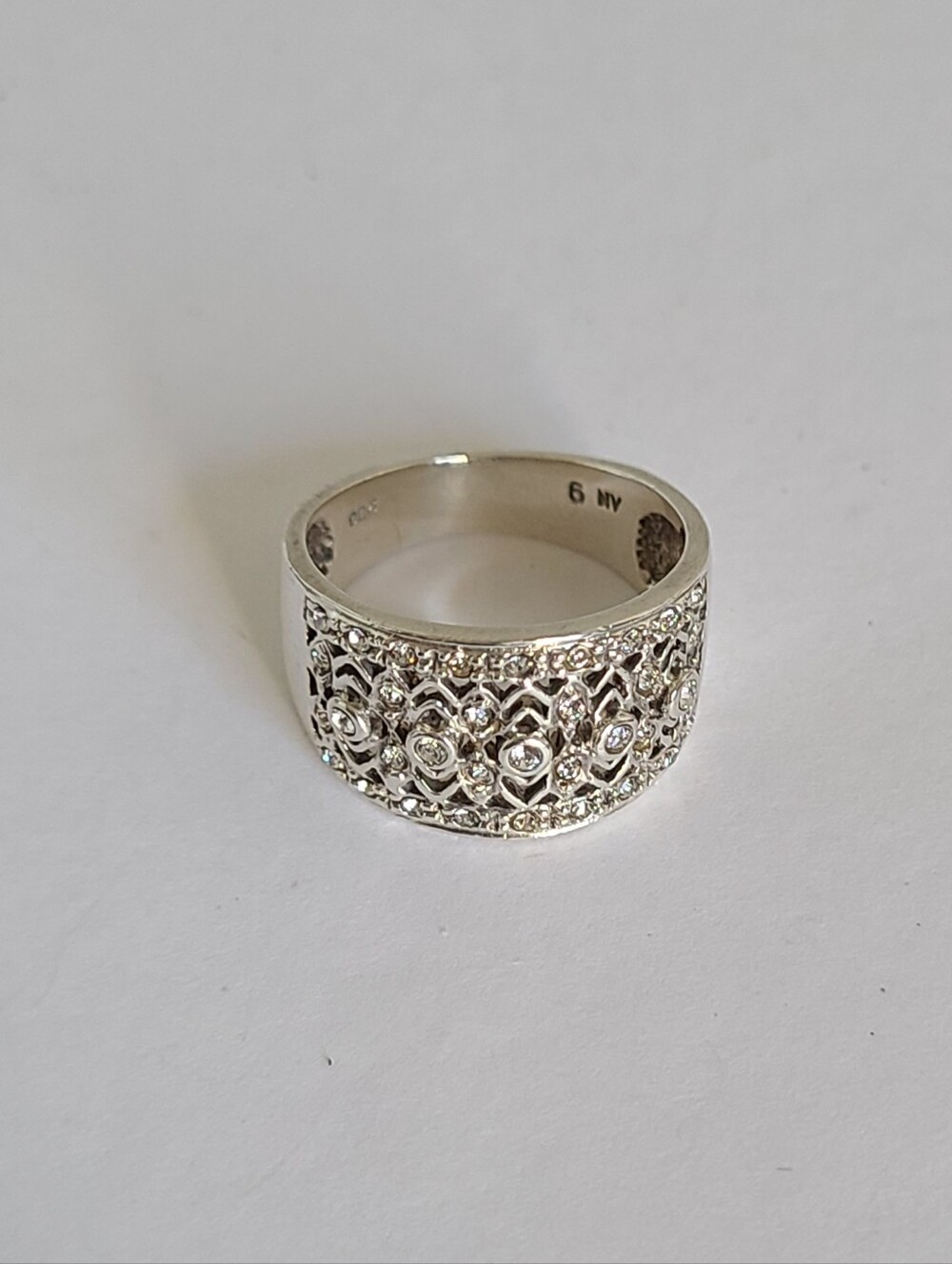 Elegant Sterling Silver CZ Rhinestone Crystal Filigree Chunky Wide Band Ring 6 - Picture 13 of 15